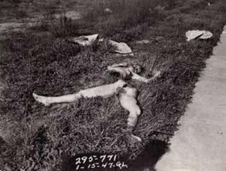 黑色大丽花惨案现场图片：伊丽莎白·安·肖特尸体子宫被摘除